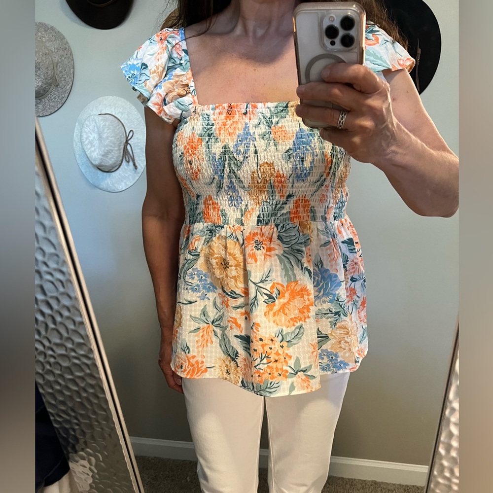 LOFT Tropical Floral Peplum Top, NEW w/oTags